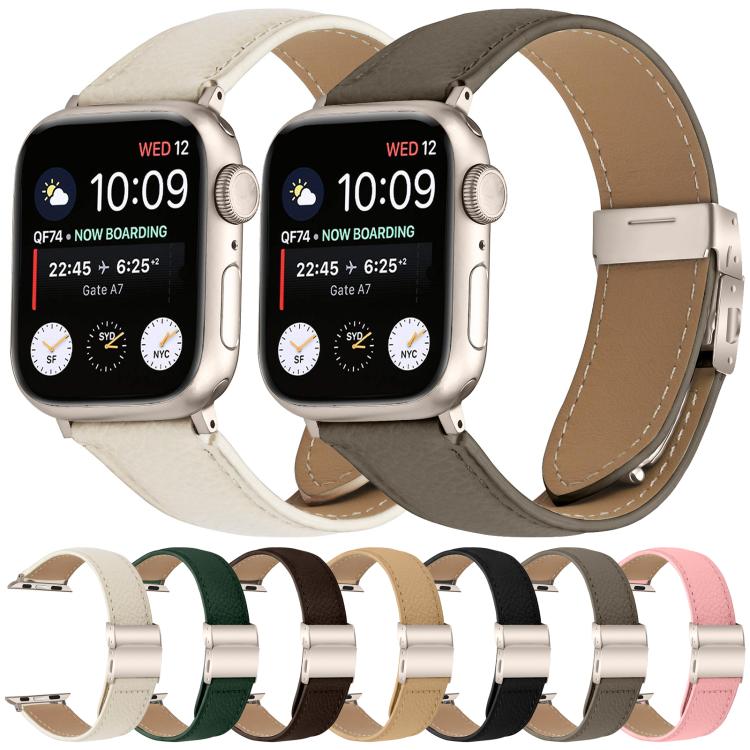 For Apple Watch 46mm / 49mm / 45mm / 44mm Lychee Texture Starlight Turtle Back Buckle Leather Watch Band(Camel)