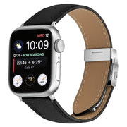 For Apple Watch 46mm / 49mm / 45mm / 44mm Lychee Texture Silver Turtle Back Buckle Leather Watch Band(Black)