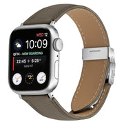 For Apple Watch 46mm / 49mm / 45mm / 44mm Lychee Texture Silver Turtle Back Buckle Leather Watch Band(Gray)