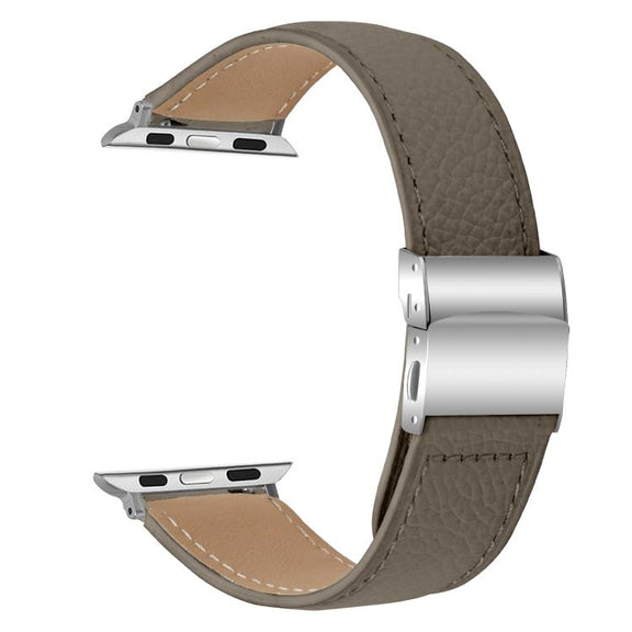 For Apple Watch 46mm / 49mm / 45mm / 44mm Lychee Texture Silver Turtle Back Buckle Leather Watch Band(Gray)