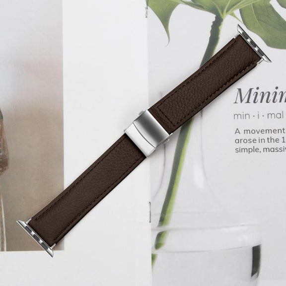 For Apple Watch 46mm / 49mm / 45mm / 44mm Lychee Texture Silver Turtle Back Buckle Leather Watch Band(Coffee Color)