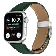 For Apple Watch 46mm / 49mm / 45mm / 44mm Lychee Texture Silver Turtle Back Buckle Leather Watch Band(Green)