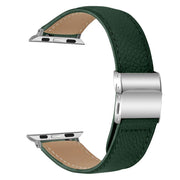 For Apple Watch 46mm / 49mm / 45mm / 44mm Lychee Texture Silver Turtle Back Buckle Leather Watch Band(Green)