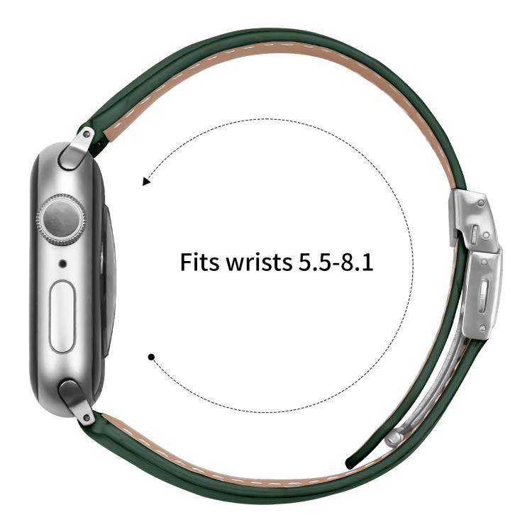 For Apple Watch 46mm / 49mm / 45mm / 44mm Lychee Texture Silver Turtle Back Buckle Leather Watch Band(Green)