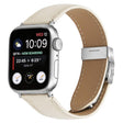 For Apple Watch 46mm / 49mm / 45mm / 44mm Lychee Texture Silver Turtle Back Buckle Leather Watch Band(Creamy White) - free shipping - PMC TechLife - Order now!