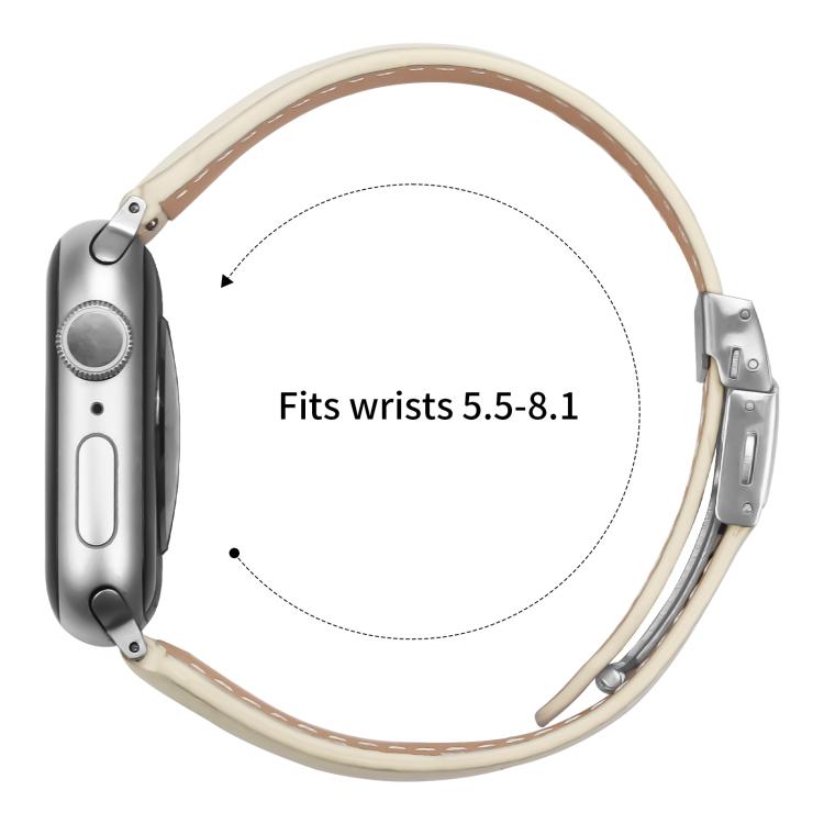 For Apple Watch 46mm / 49mm / 45mm / 44mm Lychee Texture Silver Turtle Back Buckle Leather Watch Band(Creamy White)