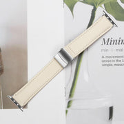 For Apple Watch 46mm / 49mm / 45mm / 44mm Lychee Texture Silver Turtle Back Buckle Leather Watch Band(Creamy White)
