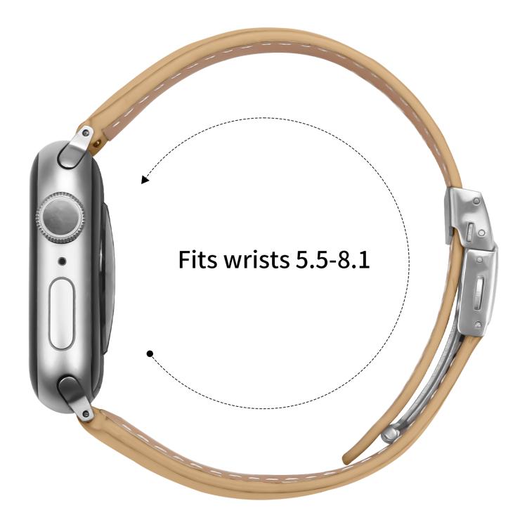 For Apple Watch 46mm / 49mm / 45mm / 44mm Lychee Texture Silver Turtle Back Buckle Leather Watch Band(Camel)