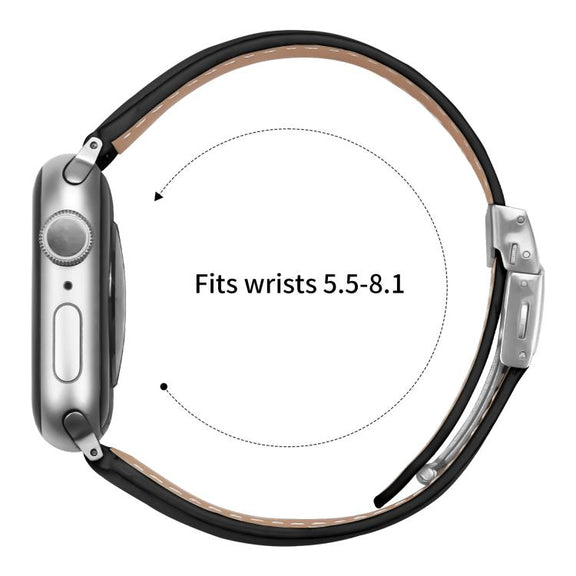 For Apple Watch 42mm / 41mm / 40mm / 38mm Lychee Texture Silver Turtle Back Buckle Leather Watch Band(Black)