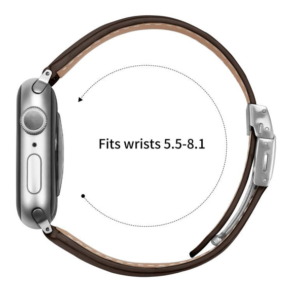 For Apple Watch 42mm / 41mm / 40mm / 38mm Lychee Texture Silver Turtle Back Buckle Leather Watch Band(Coffee Color)