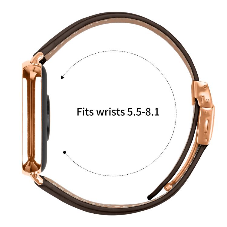 For Xiaomi Smart Bnad 9 Pro / Redmi Watch 5 Lychee Texture Rose Gold Turtle Back Buckle Leather Watch Band(Coffee Color)