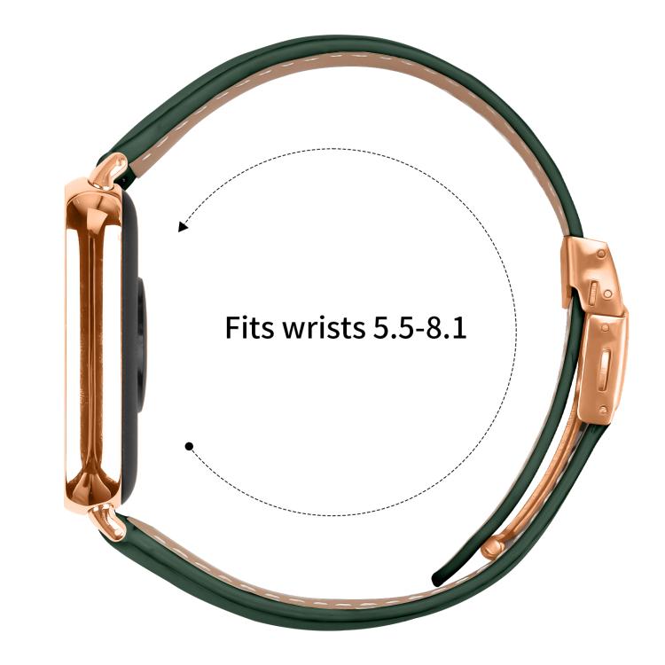 For Xiaomi Smart Bnad 9 Pro / Redmi Watch 5 Lychee Texture Rose Gold Turtle Back Buckle Leather Watch Band(Green)