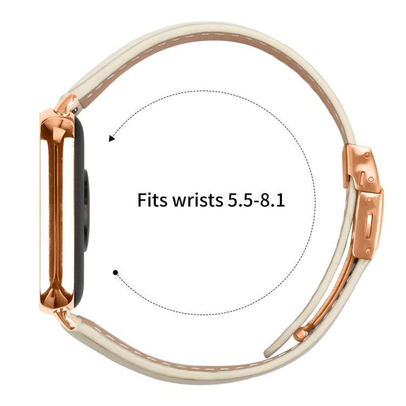 For Xiaomi Smart Bnad 9 Pro / Redmi Watch 5 Lychee Texture Rose Gold Turtle Back Buckle Leather Watch Band(Creamy White)