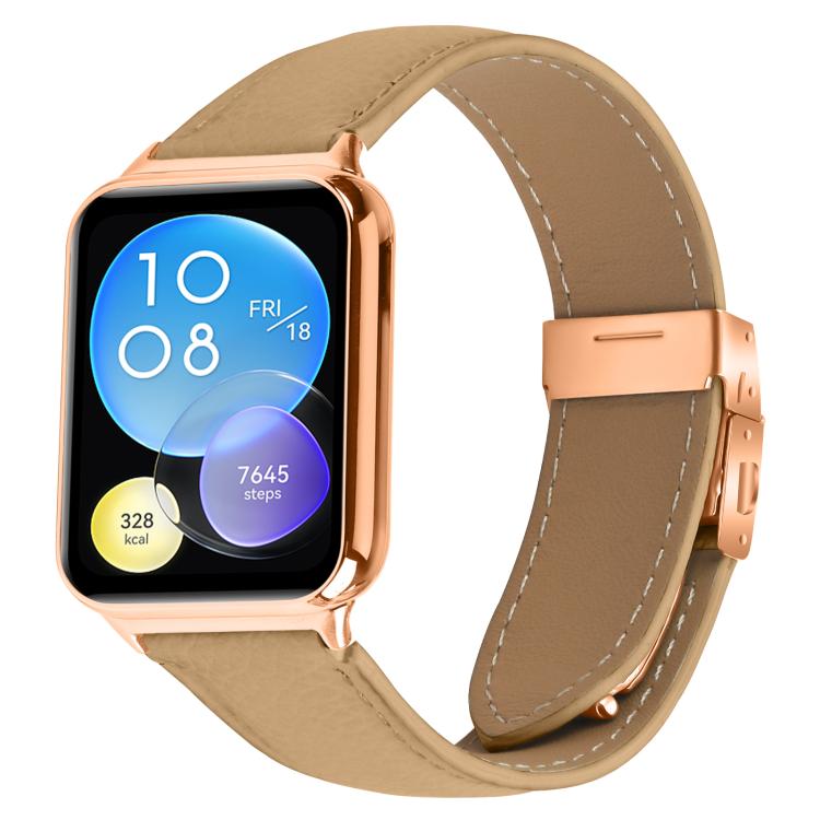 For Xiaomi Smart Bnad 9 Pro / Redmi Watch 5 Lychee Texture Rose Gold Turtle Back Buckle Leather Watch Band(Camel)