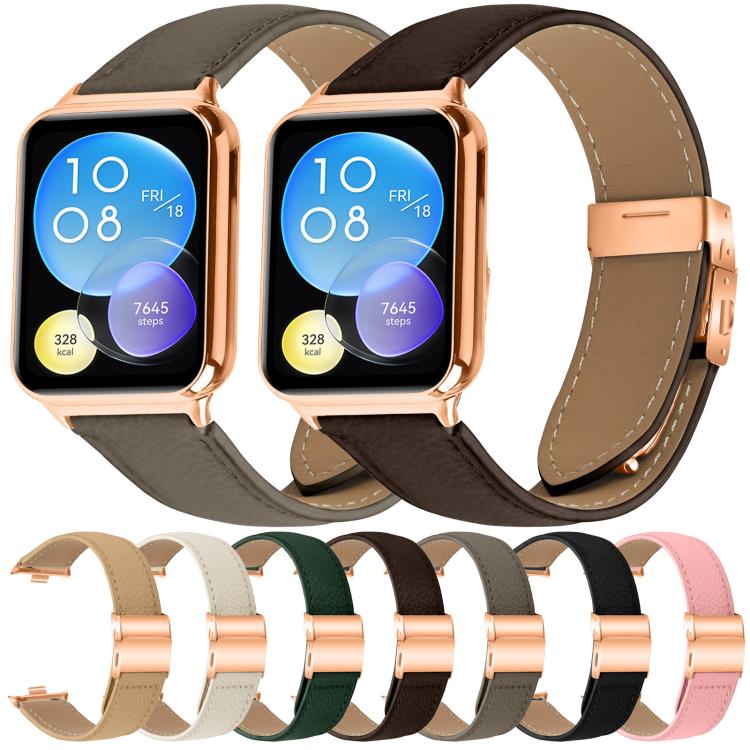 For Xiaomi Smart Bnad 9 Pro / Redmi Watch 5 Lychee Texture Rose Gold Turtle Back Buckle Leather Watch Band(Camel)