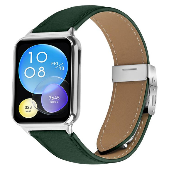 For Xiaomi Smart Bnad 9 Pro / Redmi Watch 5 Lychee Texture Silver Turtle Back Buckle Leather Watch Band(Green)