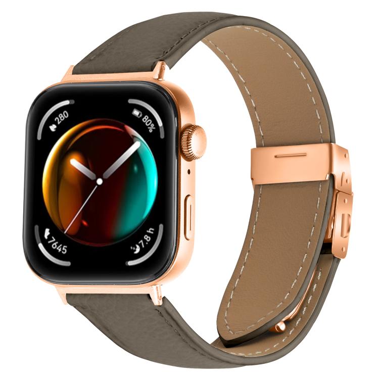 For Huawei Watch Fit 4 / Fit 4 Pro / Fit 3 Lychee Texture Rose Gold Turtle Back Buckle Leather Watch Band(Gray)