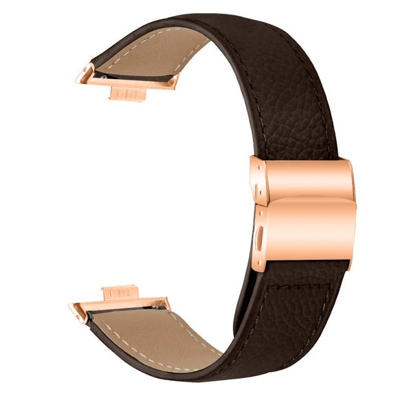 For Huawei Watch Fit 4 / Fit 4 Pro / Fit 3 Lychee Texture Rose Gold Turtle Back Buckle Leather Watch Band(Coffee Color)