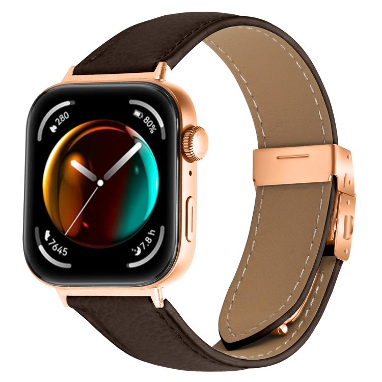 For Huawei Watch Fit 4 / Fit 4 Pro / Fit 3 Lychee Texture Rose Gold Turtle Back Buckle Leather Watch Band(Coffee Color)