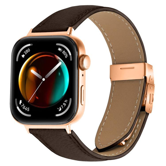For Huawei Watch Fit 4 / Fit 4 Pro / Fit 3 Lychee Texture Rose Gold Turtle Back Buckle Leather Watch Band(Coffee Color)