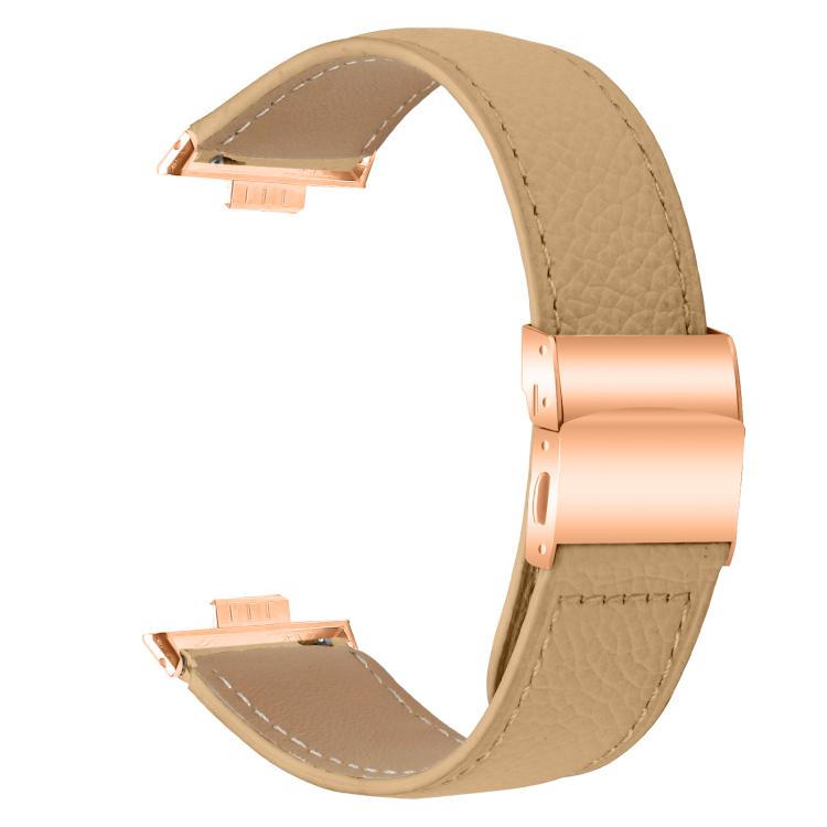 For Huawei Watch Fit 4 / Fit 4 Pro / Fit 3 Lychee Texture Rose Gold Turtle Back Buckle Leather Watch Band(Camel)
