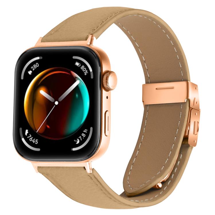 For Huawei Watch Fit 4 / Fit 4 Pro / Fit 3 Lychee Texture Rose Gold Turtle Back Buckle Leather Watch Band(Camel)