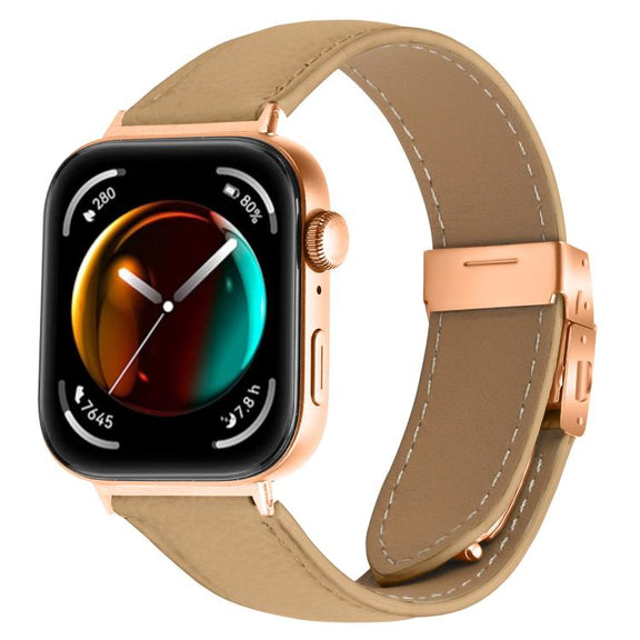 For Huawei Watch Fit 4 / Fit 4 Pro / Fit 3 Lychee Texture Rose Gold Turtle Back Buckle Leather Watch Band(Camel)