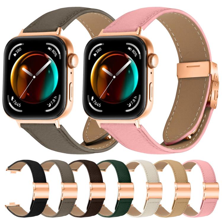 For Huawei Watch Fit 4 / Fit 4 Pro / Fit 3 Lychee Texture Rose Gold Turtle Back Buckle Leather Watch Band(Camel)