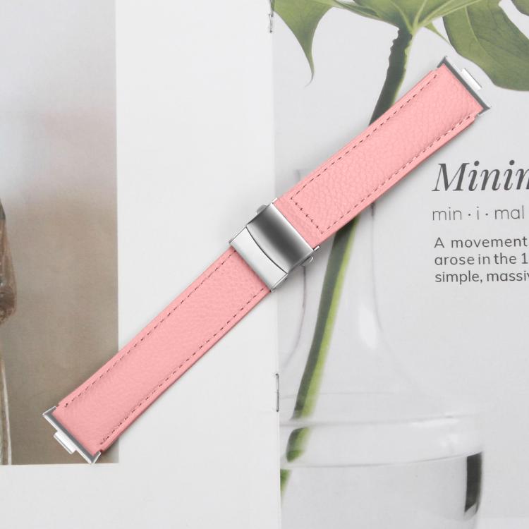 For Huawei Watch Fit 4 / Fit 4 Pro / Fit 3 Lychee Texture Silver Turtle Back Buckle Leather Watch Band(Pink)