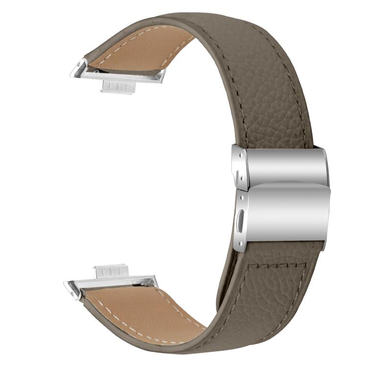 For Huawei Watch Fit 4 / Fit 4 Pro / Fit 3 Lychee Texture Silver Turtle Back Buckle Leather Watch Band(Gray)