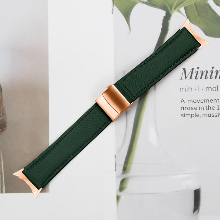 For Google Pixel Watch / Watch 2 / 3 41mm Lychee Texture Rose Gold Turtle Back Buckle Leather Watch Band(Green)