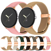 For Google Pixel Watch / Watch 2 / 3 41mm Lychee Texture Rose Gold Turtle Back Buckle Leather Watch Band(Pink)