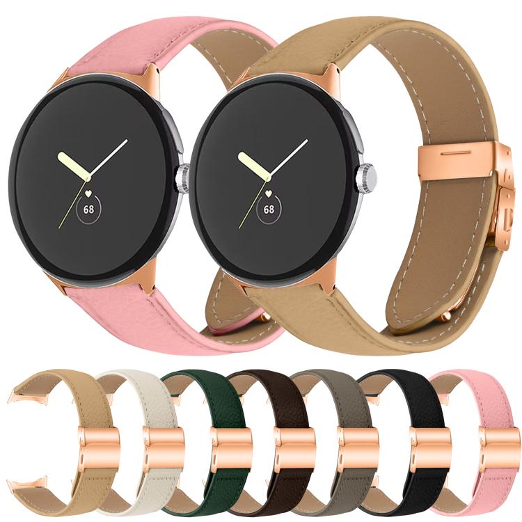 For Google Pixel Watch / Watch 2 / 3 41mm Lychee Texture Rose Gold Turtle Back Buckle Leather Watch Band(Camel)