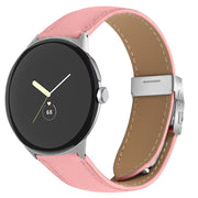 For Google Pixel Watch / Watch 2 / 3 41mm Lychee Texture Silver Turtle Back Buckle Leather Watch Band(Pink)