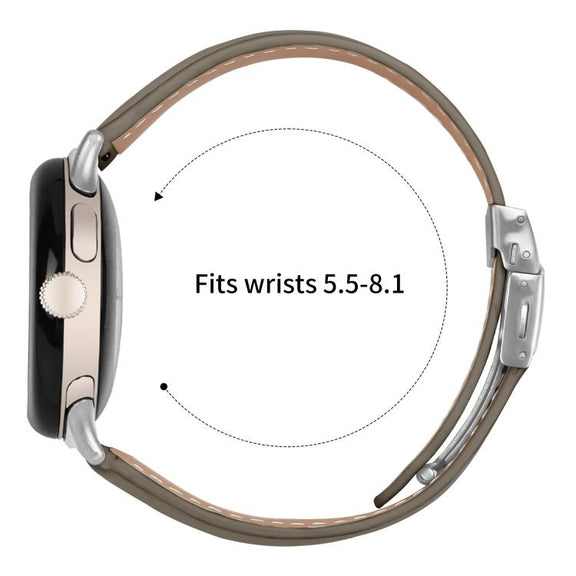 For Google Pixel Watch / Watch 2 / 3 41mm Lychee Texture Silver Turtle Back Buckle Leather Watch Band(Gray)