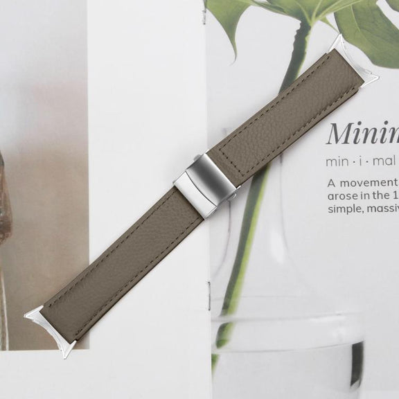 For Google Pixel Watch / Watch 2 / 3 41mm Lychee Texture Silver Turtle Back Buckle Leather Watch Band(Gray)