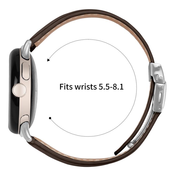 For Google Pixel Watch / Watch 2 / 3 41mm Lychee Texture Silver Turtle Back Buckle Leather Watch Band(Coffee Color)