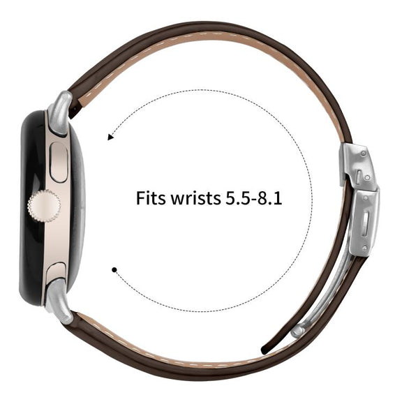 For Google Pixel Watch / Watch 2 / 3 41mm Lychee Texture Silver Turtle Back Buckle Leather Watch Band(Coffee Color)