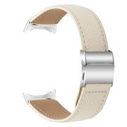 For Google Pixel Watch / Watch 2 / 3 41mm Lychee Texture Silver Turtle Back Buckle Leather Watch Band(Creamy White)