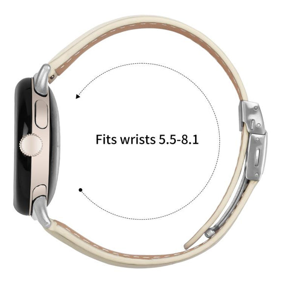 For Google Pixel Watch / Watch 2 / 3 41mm Lychee Texture Silver Turtle Back Buckle Leather Watch Band(Creamy White)