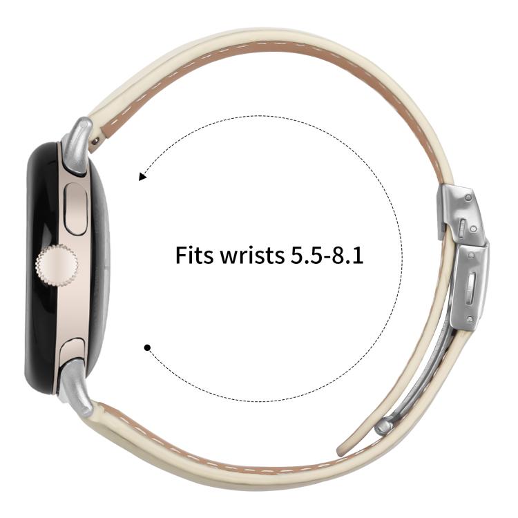 For Google Pixel Watch / Watch 2 / 3 41mm Lychee Texture Silver Turtle Back Buckle Leather Watch Band(Creamy White)