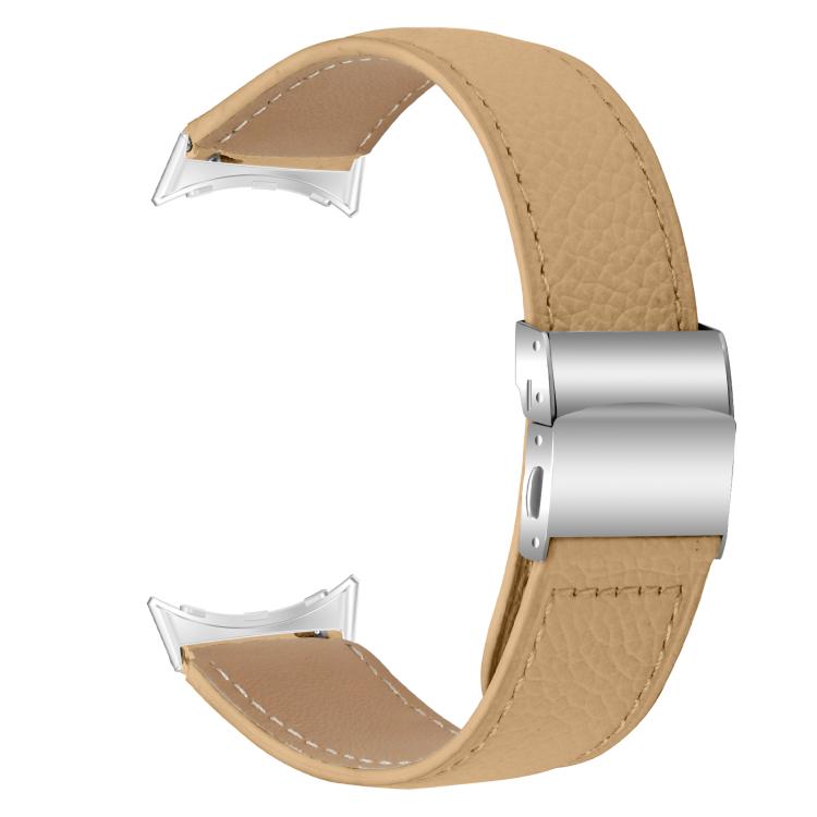 For Google Pixel Watch / Watch 2 / 3 41mm Lychee Texture Silver Turtle Back Buckle Leather Watch Band(Camel)
