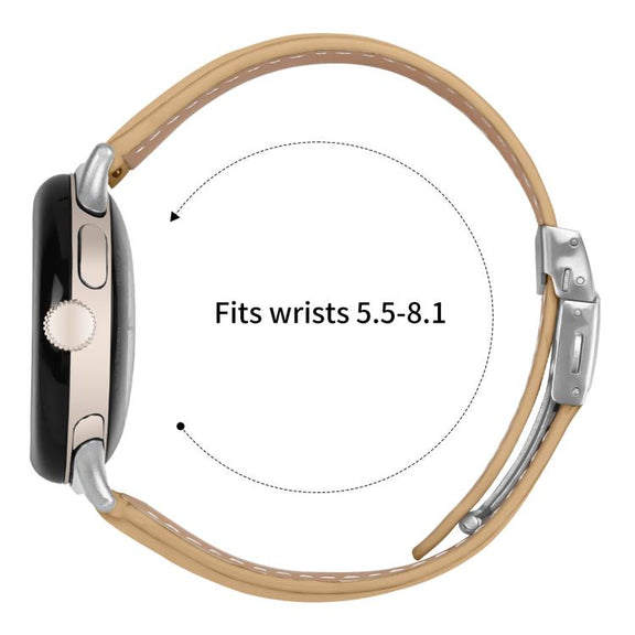 For Google Pixel Watch / Watch 2 / 3 41mm Lychee Texture Silver Turtle Back Buckle Leather Watch Band(Camel)