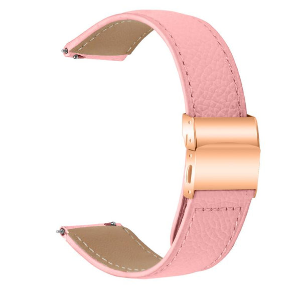 20mm Lychee Texture Rose Gold Turtle Back Buckle Leather Watch Band(Pink)