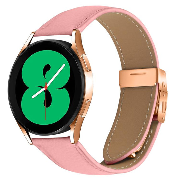 20mm Lychee Texture Rose Gold Turtle Back Buckle Leather Watch Band(Pink)