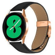 20mm Lychee Texture Rose Gold Turtle Back Buckle Leather Watch Band(Black)