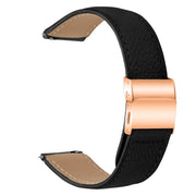 20mm Lychee Texture Rose Gold Turtle Back Buckle Leather Watch Band(Black)