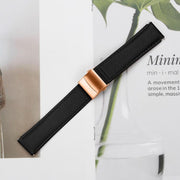 20mm Lychee Texture Rose Gold Turtle Back Buckle Leather Watch Band(Black)