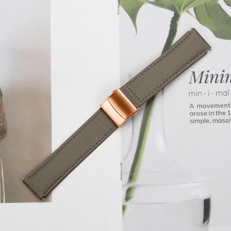 20mm Lychee Texture Rose Gold Turtle Back Buckle Leather Watch Band(Gray)