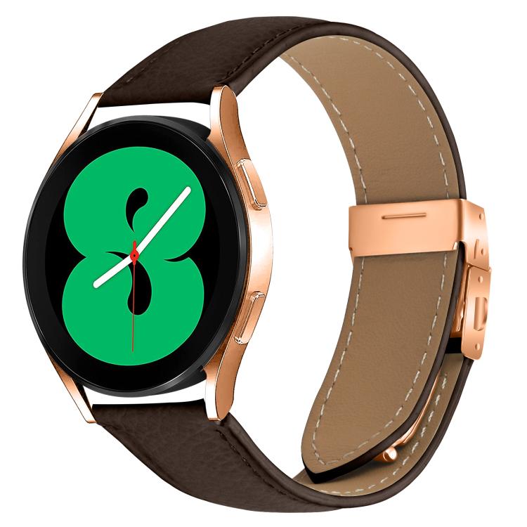20mm Lychee Texture Rose Gold Turtle Back Buckle Leather Watch Band(Coffee Color)